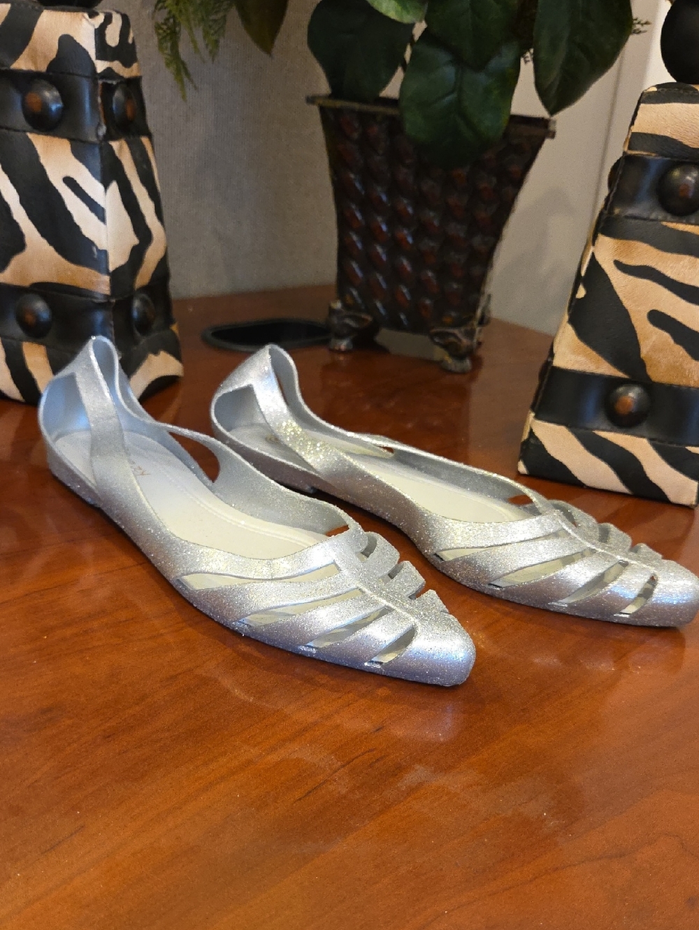 Dizzy Silver Sparkle Jelly Shoes